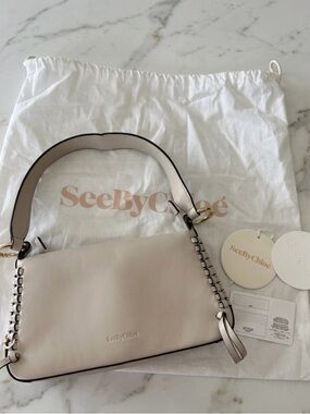 See By Chloe Tilda Cream Leather Shoulder Bag with Braided Sides